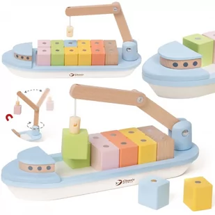 CLASSIC WORLD Drewniany Statek Układanie Bloków 13 el. - Łamigłówki - miniaturka - grafika 1