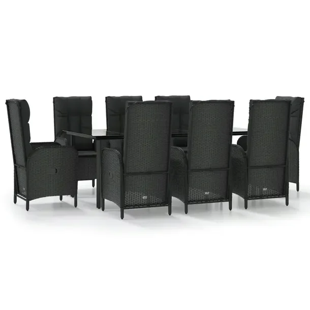 Zestaw mebli ogrodowych rattan PE czarny, stół 200x100x74 cm, krzesła 57