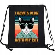 Plecaki worki - Worek Plecak Czarny PLAN WITH CAT Do Szkoły Wzory - miniaturka - grafika 1