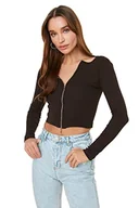 Bluzki damskie - TRENDYOL Bluzka damska z okrągłym dekoltem, jednokolorowa, krój, brązowy, XL - miniaturka - grafika 1