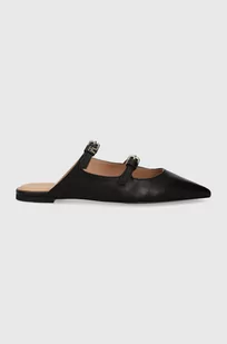 Tommy Hilfiger klapki skórzane TH POINTY LEATHER MULE damskie kolor czarny FW0FW07722 - Klapki i japonki damskie - miniaturka - grafika 1