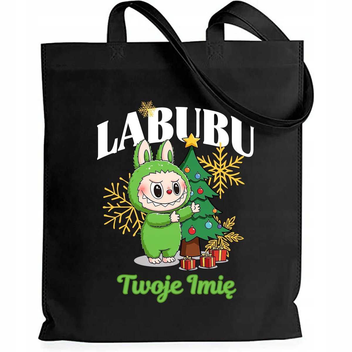 Torba EKO Czarna Shopper ZIELONE *IMIĘ* Prezent Święta Mikołajki Wz