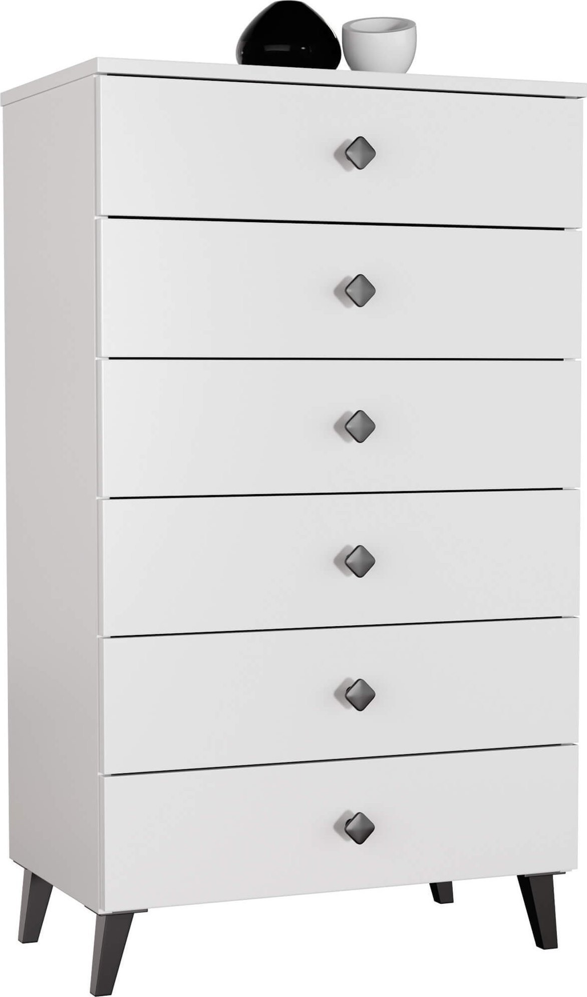 Fabryka Mebli Akord Komoda do salonu MOBI 60 cm 6 szuflad szafka glamour - biała czarna