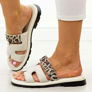 Beżowe skórzane klapki damskie Vinceza 66769 - Klapki i japonki damskie - miniaturka - grafika 1