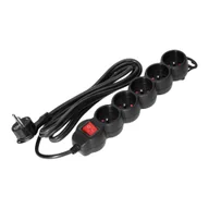 Listwy zasilające - Przedłużacz 5-krotny 2P+Z, z wyłącznikiem, 5m H05VV-F 3x1,5mm2, Imax=16A, płaska wtyczka, czarny - miniaturka - grafika 1