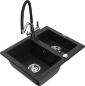 Zlewozmywaki z baterią - Mexen Carlos zlewozmywak granitowy 1,5-komorowy z baterią kuchenną Duo, czarny - 6518-77-671701-07 - miniaturka - grafika 1