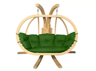 Zestaw: Dwuosobowy Fotel Wiszący Z Drewnianym Stelażem, Zielony Swingpod Xl Fotel + Stojak - Fotele ogrodowe wiszące - miniaturka - grafika 1