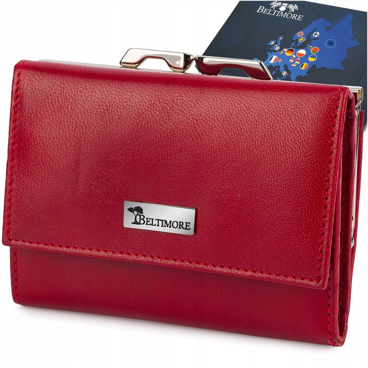 Portfel skórzany damski RFiD skóra na karty bigiel ładny czerwony Beltimore
