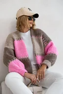 Swetry damskie - Krótki kardigan oversize - beżowy/kakao One size Sploty - miniaturka - grafika 1