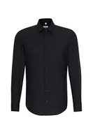 Koszule męskie - Seidensticker Męska koszula biznesowa - Slim Fit - nie wymaga prasowania - kołnierz Kent - długi rękaw - 100% bawełna, czarny (czarny), 44 - miniaturka - grafika 1
