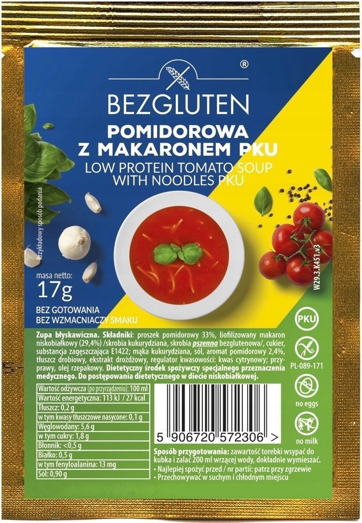Zupka pomidorowa z makaronem niskobiałkowa PKU 17g