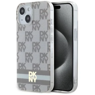 Etui DKNY IML Checkered Mono Pattern & Printed Stripes MagSafe na iPhone 15 / 14 / 13 - beżowe - Etui i futerały do telefonów - miniaturka - grafika 1