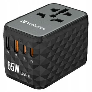 Verbatim Adapter podróżny EU/UK/US GaN 2xUSB-A/2xUSB-C PD 65W UTA-05 czarny - Ładowarki do telefonów - miniaturka - grafika 1