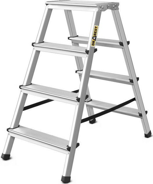 DRABEST Drabina aluminiowa, dwustronna, 4 stopnie wytrzymałość: 125-150 kg wytrzymałość 125 kg