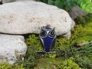 Wisiorki - Stalowy wisiorek z lapisem lazuli i onyksem / sowa, gałązka - miniaturka - grafika 1