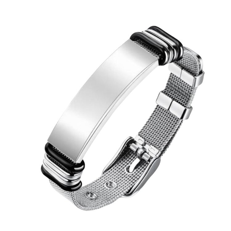 Bransoletka męska srebrna pasek stal nierdzewna siatka mesh