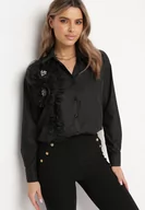 Koszule damskie - Czarna Koszula Ozdobiona Falbankami Kwiatami i Perłami Miralith - miniaturka - grafika 1