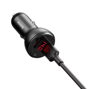 Baseus ładowarka samochodowa 2x USB 45 W 5 A Quick Charge 3.0 Huawei SCP z ekranem LCD szary (CCBX-B0G) - Ładowarki samochodowe - miniaturka - grafika 2