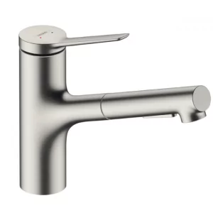 HANSGROHE 74820800 Zesis M33 Jednouchwytowa bateria kuchenna 150, metalowa wyciągana wylewka, 2jet Stal Szlachetna Finish - Baterie kuchenne - miniaturka - grafika 1