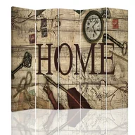 Parawany - Parawan dwustronny obrotowy FEEBY, Napis Home Retro Brązowy 180x170 - miniaturka - grafika 1