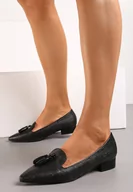 Mokasyny damskie - Czarne Mokasyny Loafersy w Stylu Boho z Kolorową Plecionką Tanula - miniaturka - grafika 1