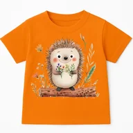 Koszulki dla dziewczynek - Pomarańczowa koszulka z Jeżem na Dzień Jeża - wzór jeż125 - miniaturka - grafika 1