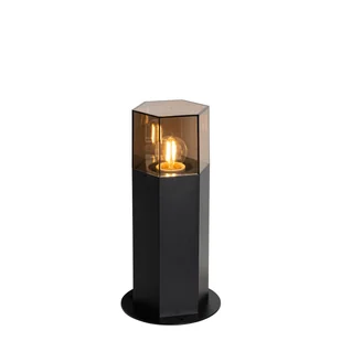 QAZQA Lampa podłogowa zewnętrzna czarna z kloszem dymionym sześciokątnym 30 cm - Dania - Lampy stojące - miniaturka - grafika 1