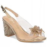 Sandały damskie - Sandały damskie na słupku S.Barski MR1037-18 Gold złote r.39 - miniaturka - grafika 1