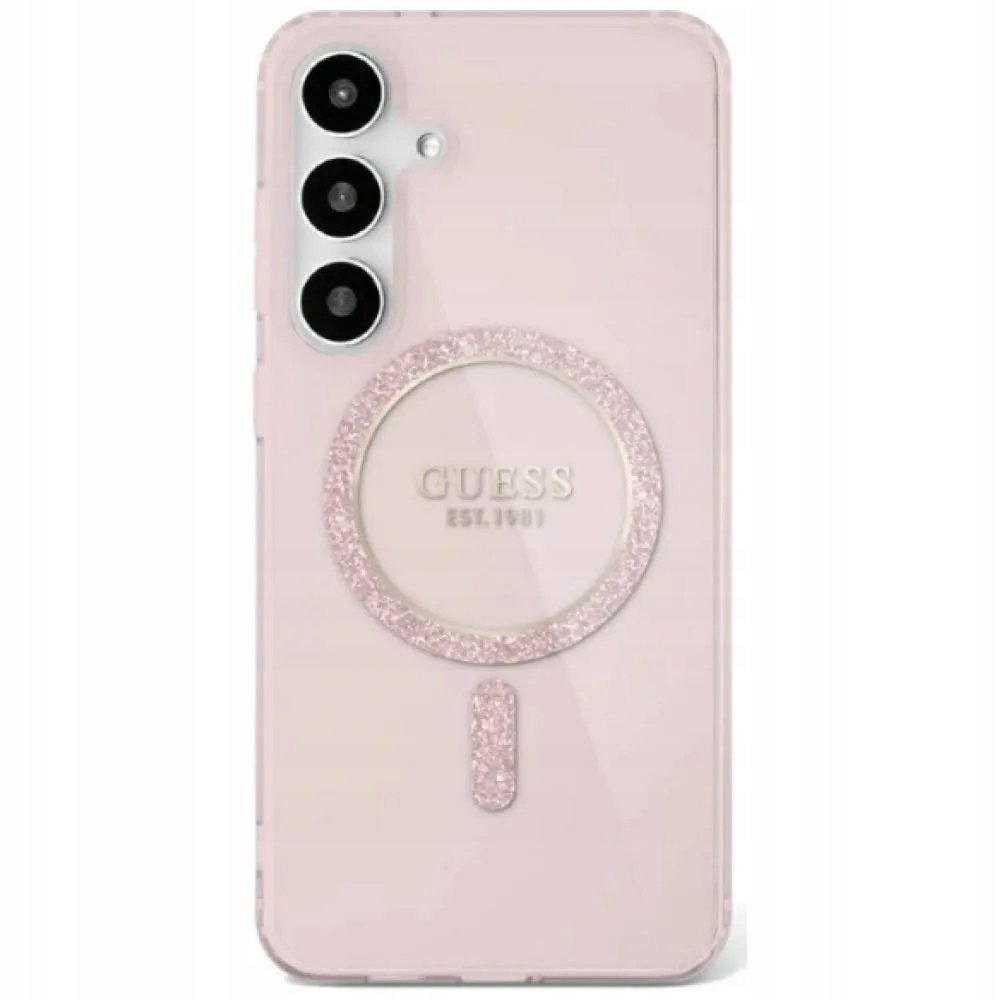 Guess Etui Glitter Circle Classic Logo do MagSafe do Galaxy S25, różowe