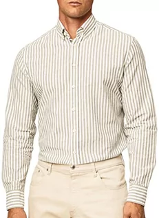 Koszule męskie - Hackett London Męska koszula w paski, melanż, biało-zielona, XS, Biały/zielony, XS - grafika 1