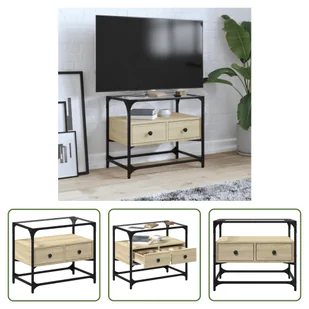 The Living Store Szafka RTV ze szklanym blatem dąb sonoma 60x35x51cm materiał drewnopochodny - Szafki RTV The Living Store Szafka RTV ze szklanym blatem dąb sonoma 60x35x51cm materiał drewnopochodny - Szafki RTV - miniaturka - grafika 1