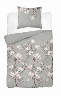 Pościel Szara Z Kwiatami Magnolii Różowej – 140X200 – Kolekcja Naturalis - Pościel - miniaturka - grafika 1