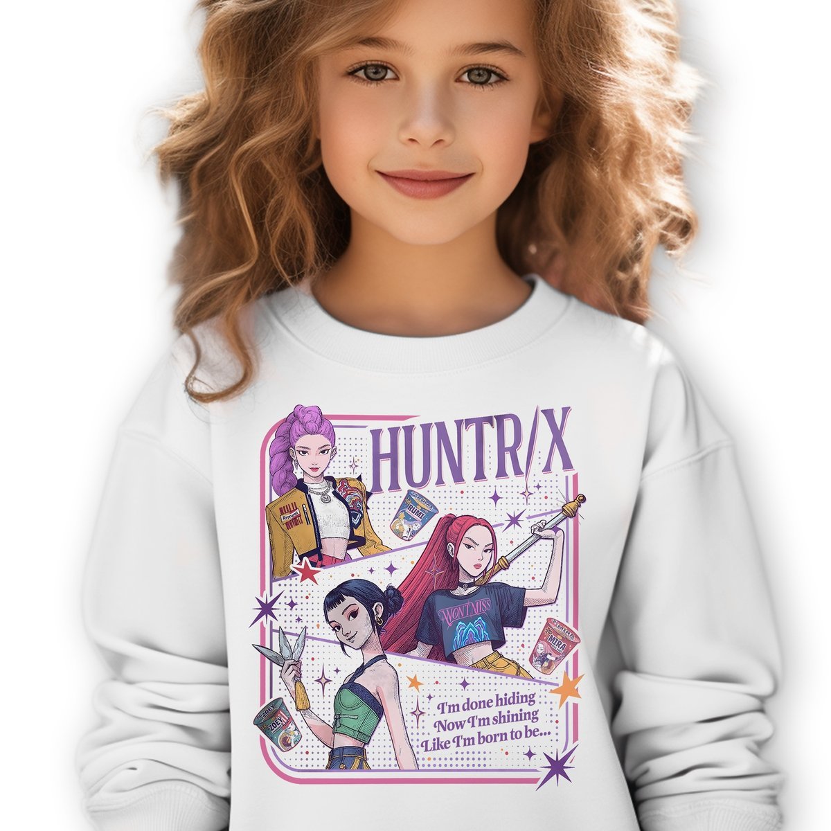 Bluza Dziecięca Biała HUNTRIX Do Przedszkola K-pop Muzyka Wzory Rozm 116 cm