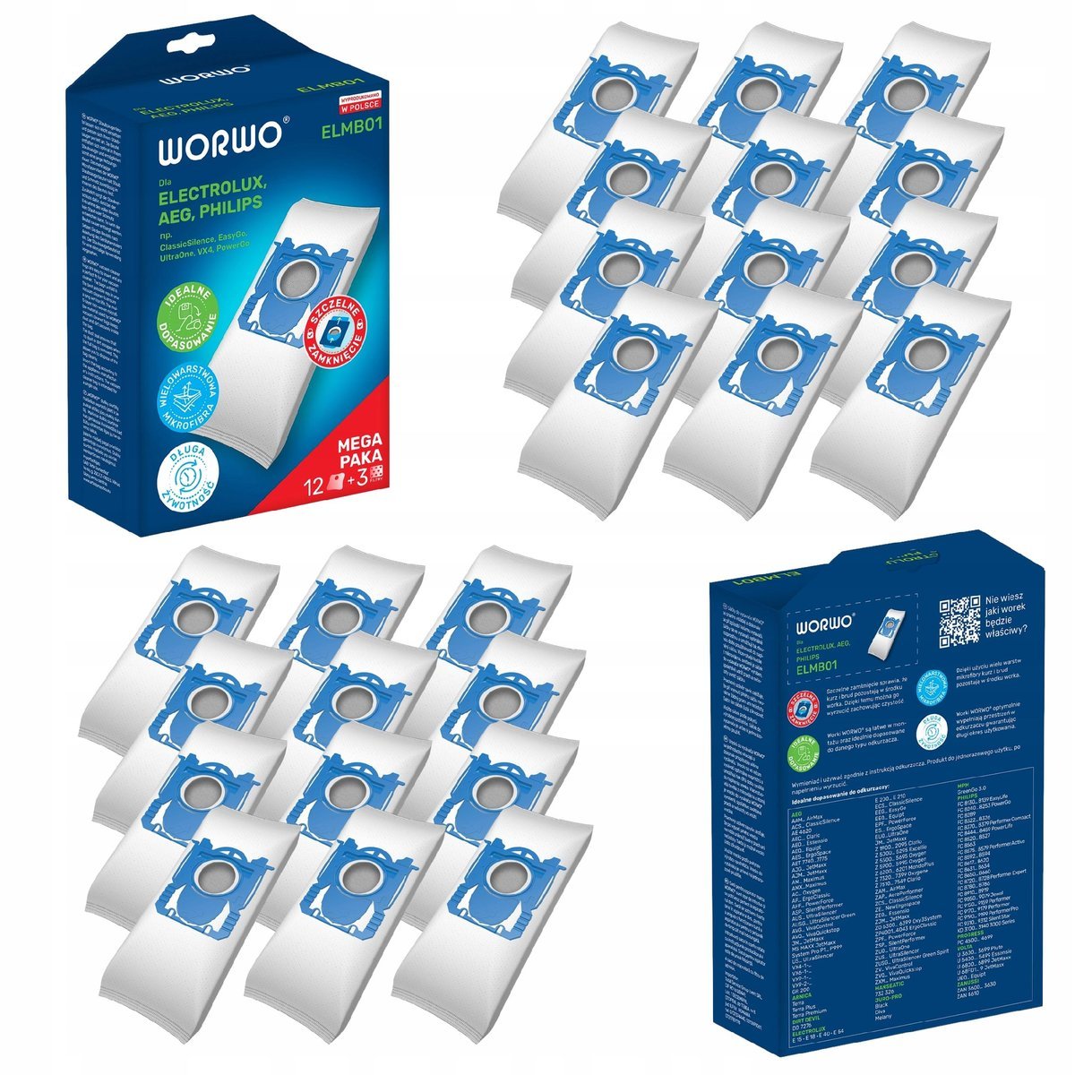 Zestaw Worków Worwo Elmb01 Perfekt Bag Electrolux Philips Beko 24Sztuk