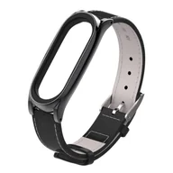 Akcesoria do smartwatchy - Pasek skórzany do Xiaomi Mi Band 3/4 - Black uniwersalny - miniaturka - grafika 1