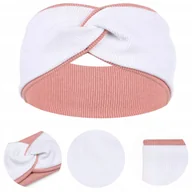 Ozdoby do włosów - OPASKA DZIECIĘCA BAWEŁNIANA PRZEPLATANA BAWEŁNA 95% BIAŁA RÓŻOWA 40-46 - miniaturka - grafika 1