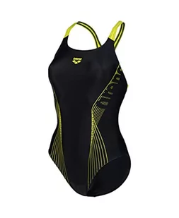 ARENA Damski strój kąpielowy Swim Pro Back Graphic jednoczęściowy, czarno-jasnozielony, 48, Czarny, miękki zielony - Stroje kąpielowe - miniaturka - grafika 1