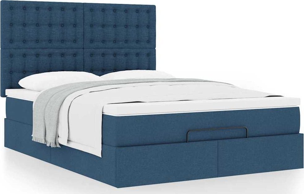 vidaXL vidaXL Rama łóżka otomana z materacem, niebieska, 140x200 cm, tkanina