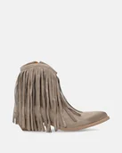 Botki damskie - Beżowe botki zamszowe z frędzlami - Venezia - miniaturka - grafika 1