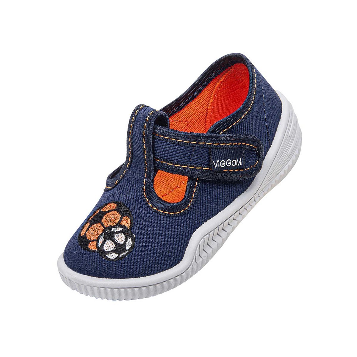 Chłopięce kapcie granatowe z nadrukiem piłek