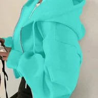 Kurtki damskie - TEMU Kobieca Lekka Kurtka z Kapturem - Turkusowa, Zamykana na Zamek, Pralna w Pralce, Wierzchnia Odzież na Wiosnę/Jesień, Codzienna i Formalne - miniaturka - grafika 1