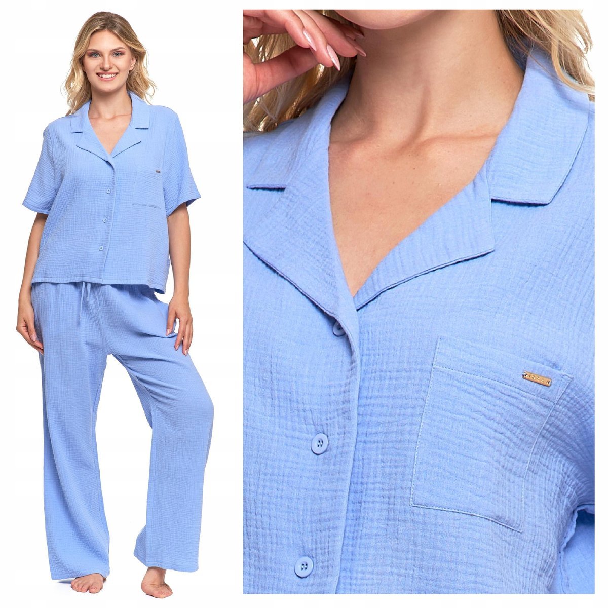 Opinie o Piżama Damska Muślinowa Krótki Rękaw Spodnie Dwuczęściowa Bawełna 2XL MORAJ