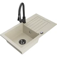 Zlewozmywaki z baterią - Mexen Pablo zlewozmywak granitowy 1-komorowy z ociekaczem i baterią kuchenną Elia, beżowy - miniaturka - grafika 1