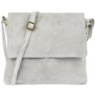 Torebki damskie - Włoska Torebka damska zamszowa listonoszka z klapą jasna szara B67 szary, srebrny - miniaturka - grafika 1
