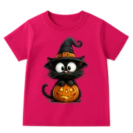 Koszulki dla dziewczynek - Fuksjowa koszulka dla dziewczynki z dynią - WZÓR kotdynia70 - miniaturka - grafika 1