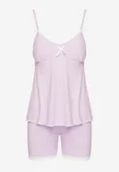 Piżamy damskie - Fioletowy Komplet Piżamowy z Bawełną Spodenki z Koronką i Top z Kokardkami Firavielle - Renee - miniaturka - grafika 1