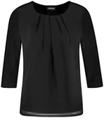 Koszulki i topy damskie - Taifun Damska koszulka z rękawem 3/4 z szyfonem rękaw 3/4 koszulka z rękawami 3/4 z okrągłym dekoltem 3/4 z rękawami jednokolorowa, czarny, 36 - miniaturka - grafika 1