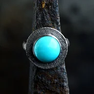 Pierścionki - Srebrny pierścionek tribal z naturalnym kamieniem, turkus - miniaturka - grafika 1