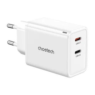 Ładowarka sieciowa Choetech PD6013, GaN, 2x USB-C, PD65W (biała) - Ładowarki do telefonów - miniaturka - grafika 1