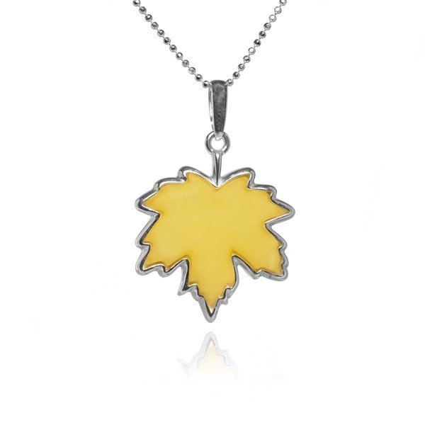 ankabizuteria.pl Zawieszka srebrna z żółtym bursztynem - LIŚĆ KLONU